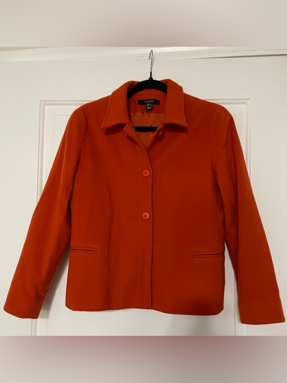 Louben Wool Cashmere Blazer Jacket Orange Two Button, Size 8 Petite